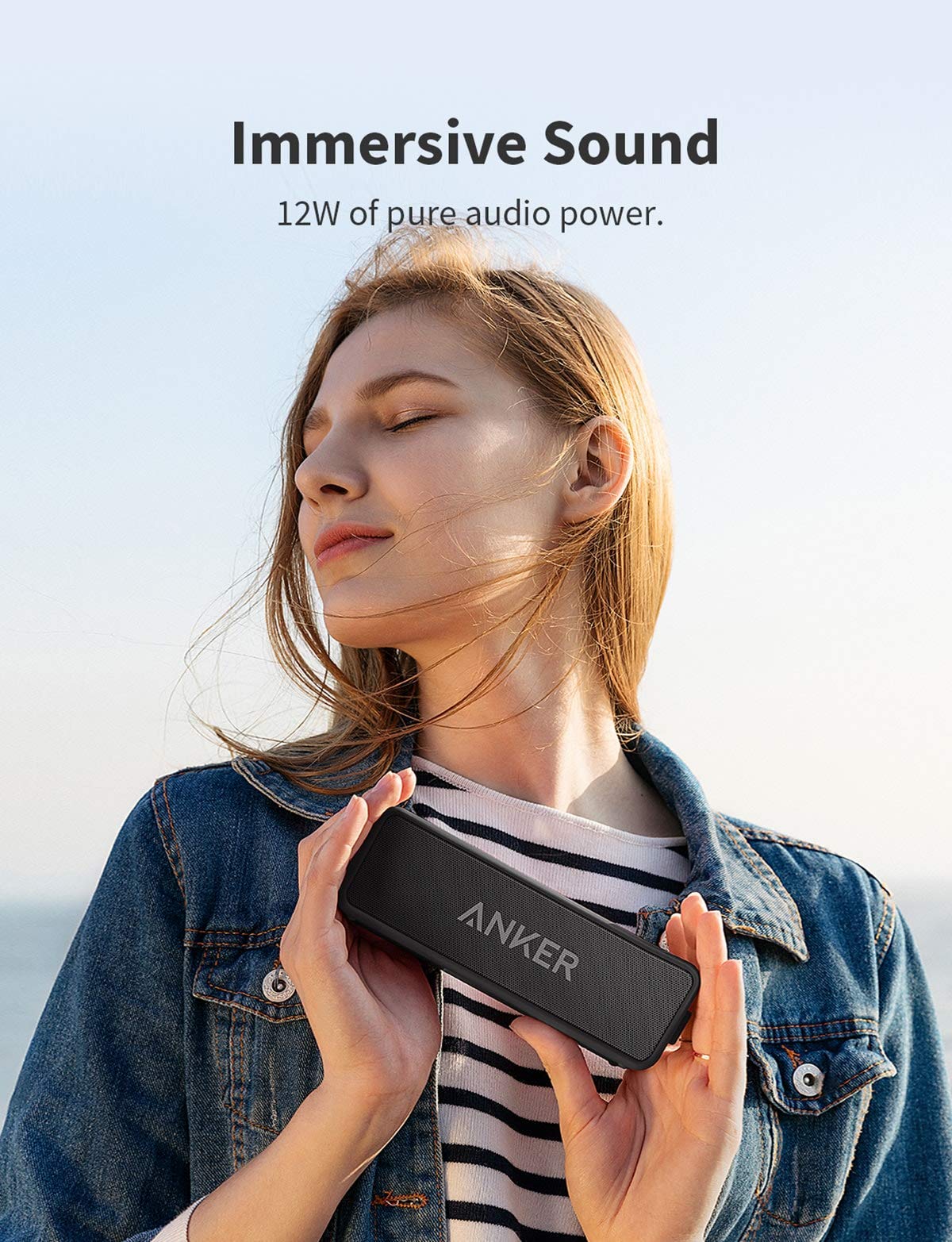 Anker Enceinte Bluetooth Portable, SoundCore 2 Haut Parleur sans fil avec basses puissantes, autonomie de 24 heures, porté de 20 m, étanche waterproof IPX7 et microphone intégré - Noir