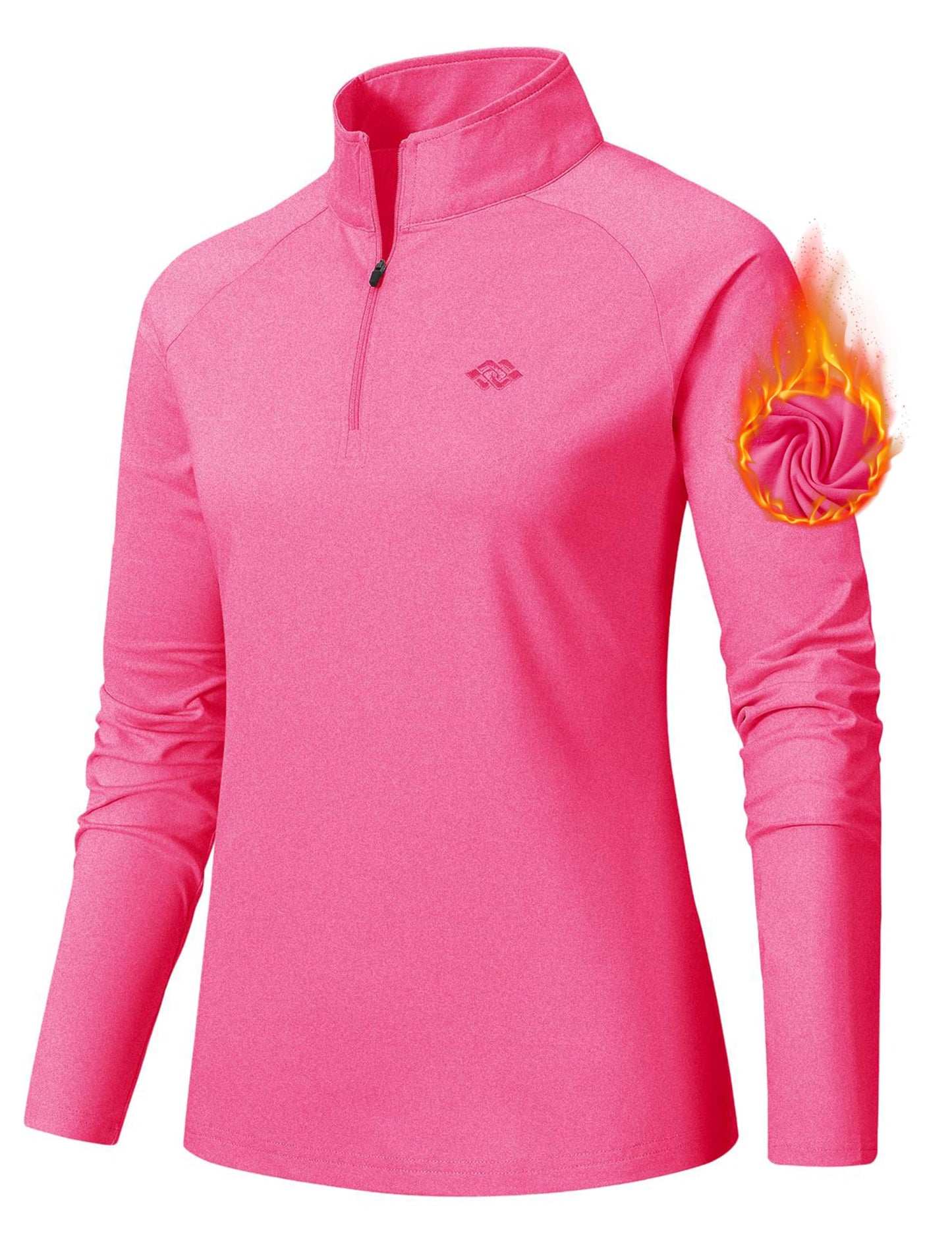 AjezMax Femme Quickdry 1/2 Zip Haut De Course Léger à Manches Longues Rose Moyen