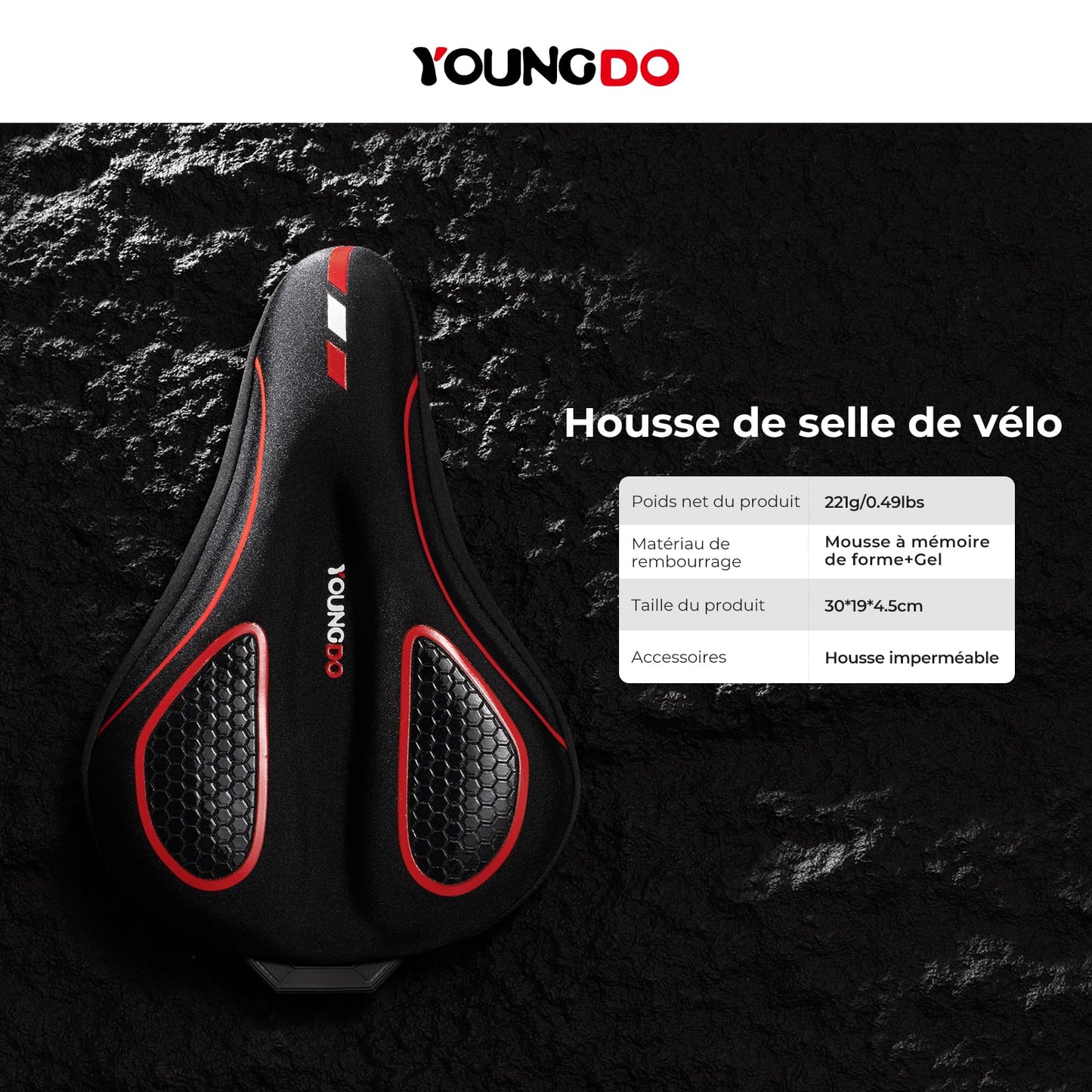 YOUNGDO Housse de Selle de Vélo, Couvre Selle Velo Gel, Housse Selle de Velo Ultra Confortable pour VTT, Vélo de Route, E-Bike etc, pour Hommes et Femmes