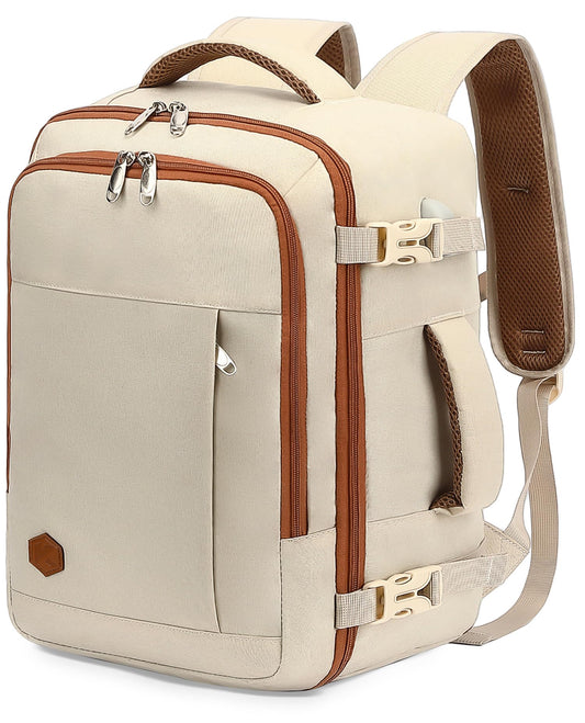 VANKEV Bagage Cabine 40x20x25 pour Ryanair Sac à Dos Voyage Cabine Avion Bagage à Main Femme Homme de Cabine 20L sous Siège Bagage Sac de Voyage pour Ordinateur Portable 14 Pouces beige