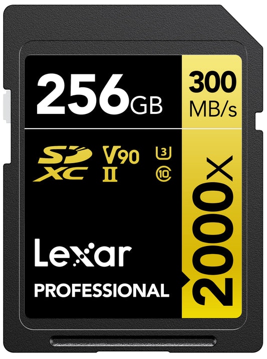 Lexar Professional 2000x Carte SD 256 Go, Carte mémoire SDXC UHS-II sans Lecteur, Jusqu'à 300 Mo/s en Lecture, pour DSLR, caméras vidéo en qualité cinéma (LSD2000256G-BNNNG)