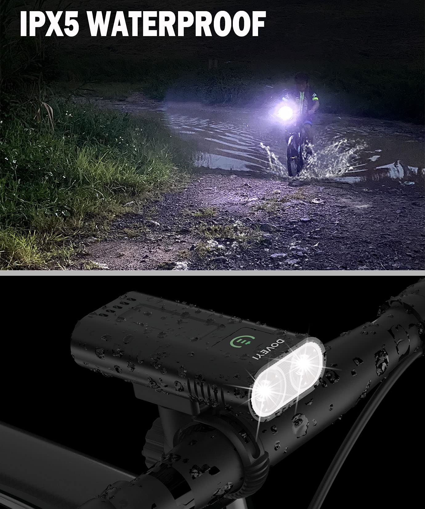 DOVEYI Éclairage vélo,Lampe Velo LED puissantes 6400mAh Phare de Luminosité 2400 Lumen Ensemble Lumière Vélo Rechargeable Étanche Avant et Arrière pour VTT, VTC