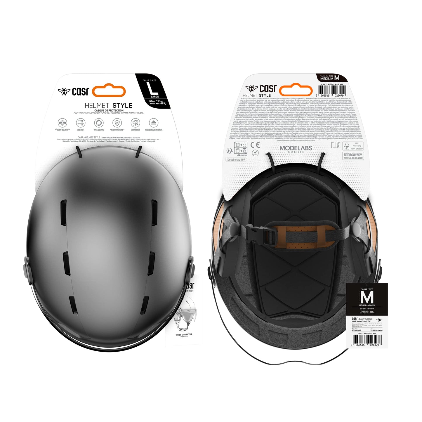 CASR Casque Style de Protection Gris Taille L, Résistant aux Impacts, Respirant, Matériaux Résistants et Facile à Laver, Accessoires Détachables, Taille Ajustable