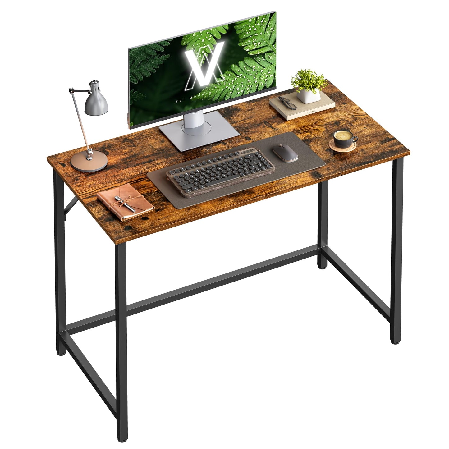 VASAGLE Bureau, Table, Poste de Travail, pour Bureau, Chambre, 50 x 100 x 76 cm, Style Industriel, Cadre en Métal, Marron Rustique et Noir d'Encre LWD41X