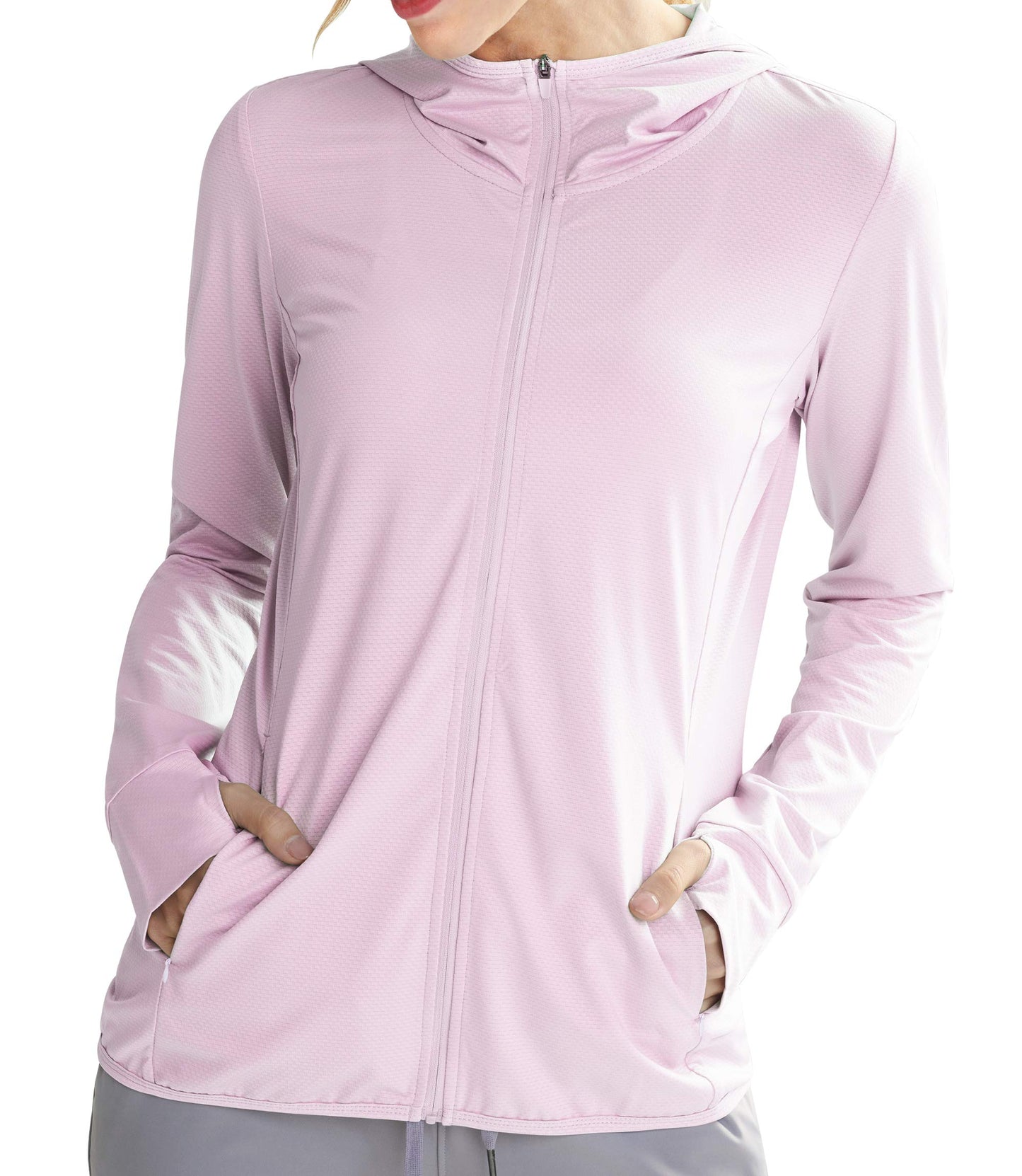 Libin UV Chemise Femme Veste de Course Running Vêtements de Protection Solaire Full Zip Hoodie Randonnée en Plein Air Surf Shirt Séchage Rapide Poches, Couleur Rose S