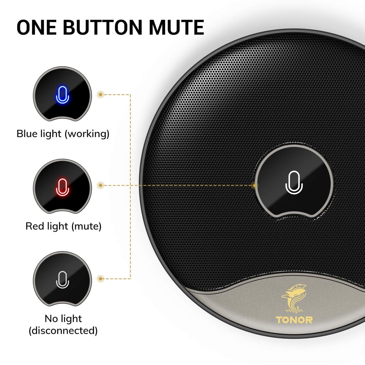 TONOR Microphone USB de Conférence, Micro à Condensateur Omnidirectionnel avec Bouton Muet pour PC pour Réunion/Cours en Ligne, Appel Zoom, Chat sur Skype, Plug and Play (TM20)