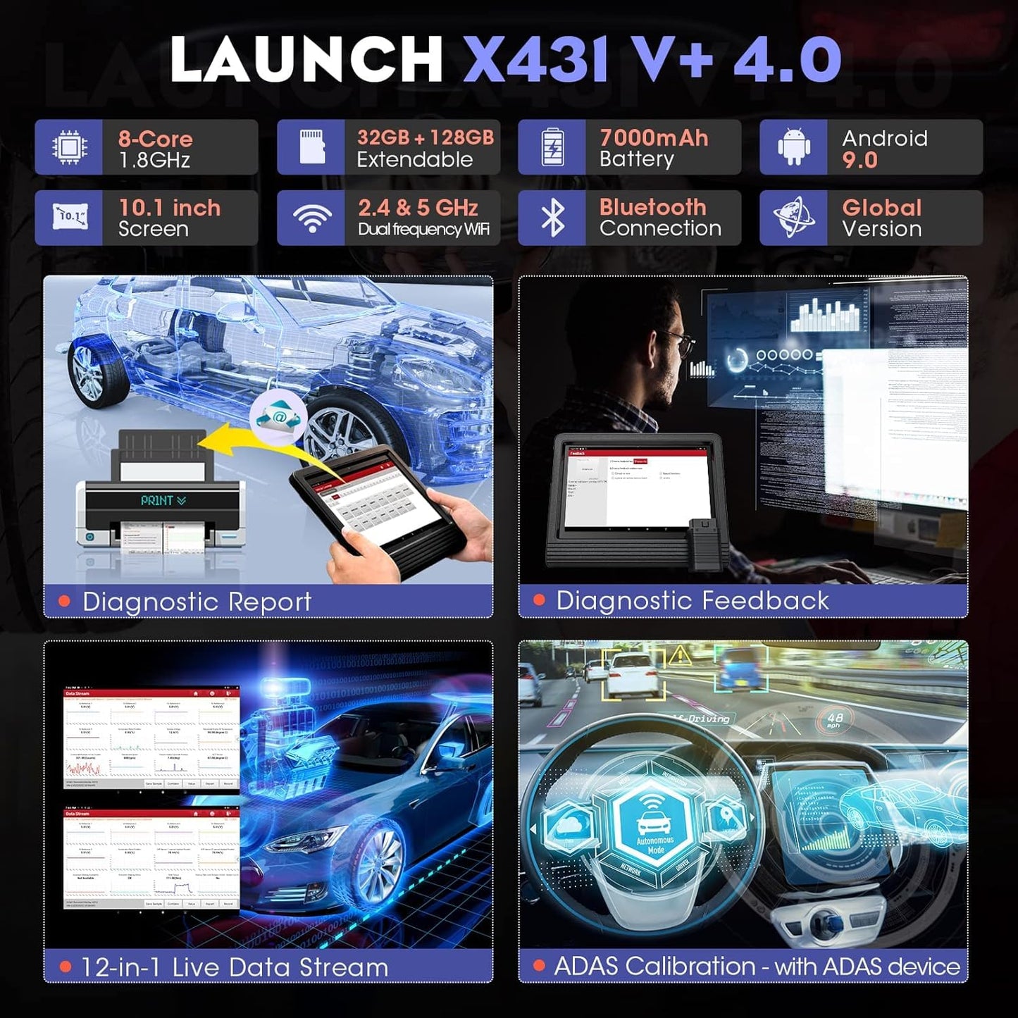 LAUNCH X431 V+ Pro 4.0 Valise Diagnostic Auto, Convient aux Camions HD, Version Mondiale, Codage en Ligne de l'ECU, 41+ Services, AutoAuth FCA SGW, 2-Year Free Update, Diagnostic de Tous Les Systèmes