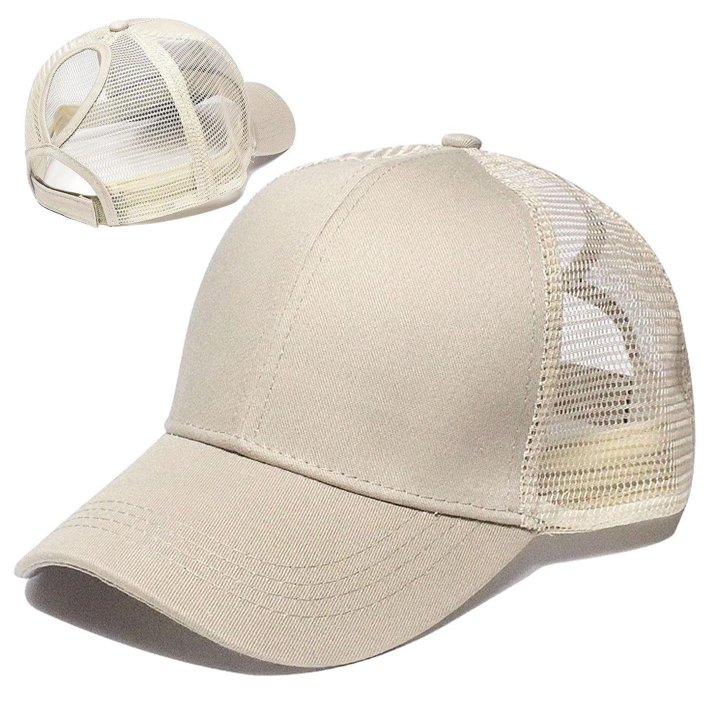 FUIPVGI Casquette de Baseball Femme Queue de Cheval été Réglable Casquette Femme, Maille Respirante Casquette Running Chapeau Soleil pour Running Golf Cyclisme (FR/ES, Numérique, 54, 60, Beige)