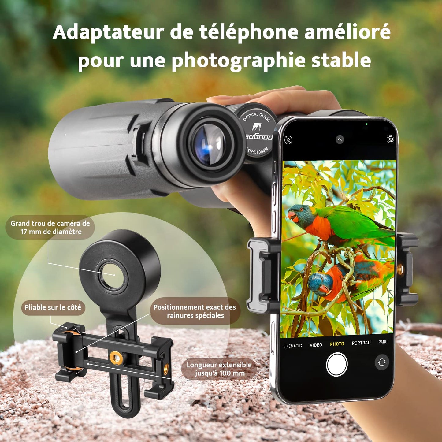 Usogood Jumelles compactes HD 10 x 42 pour Adultes, prismes BAK4, objectifs FMC, Jumelles étanches pour l'observation des Oiseaux, la randonnée, l'observation de la Faune avec Adaptateur téléphonique