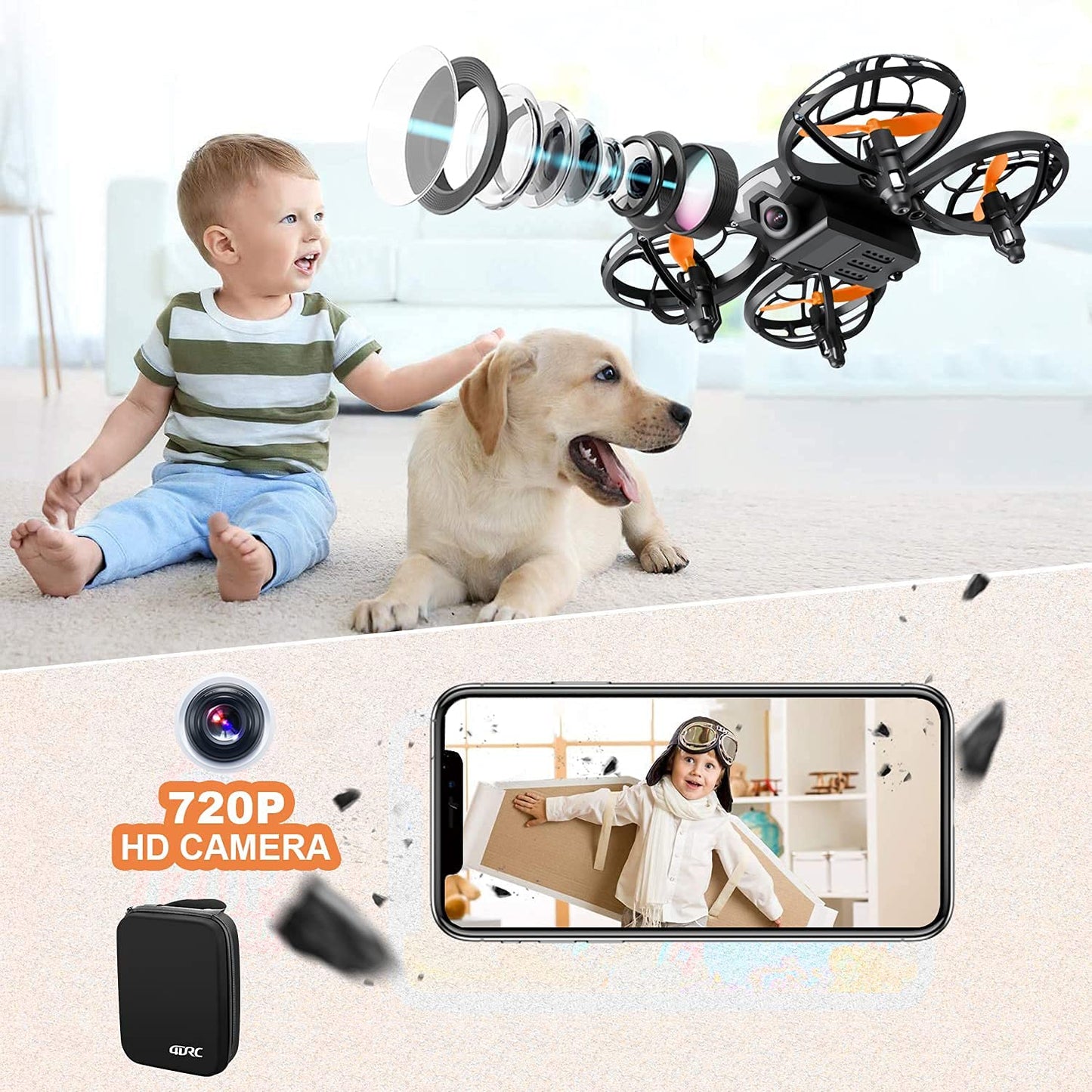 4DRC V8 Mini Drone avec Caméra 720P WiFi FPV, 20 Minutes de Vol, Induction de Gravité, Vol de Trajectoire, Mode sans Tête, 360° Flips,Vol Stationnaire, pour Les Débutants et Les Enfants