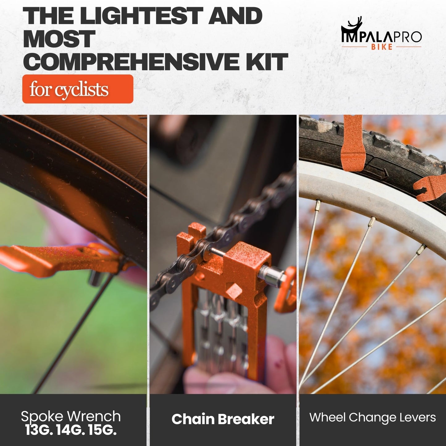 IMPALAPRO Kit Réparation Vélo 20 en 1 Ultraléger et Compact (117,5g) en Alliage de Chrome-Vanadium (CRV) - Outil Vélo Multifonction - Multitool Vélo - Outillage Velo (Orange)