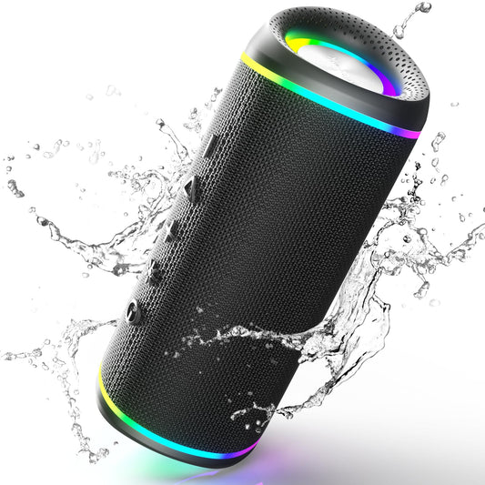 RIENOK Enceinte Bluetooth Portable, Haut Parleur Puissant Lumineuse 2500mAh 15W Bluetooth 5.3 Autonomie 10H Port TF Carte/AUX, pour Soirées, Randonnées, Voyage