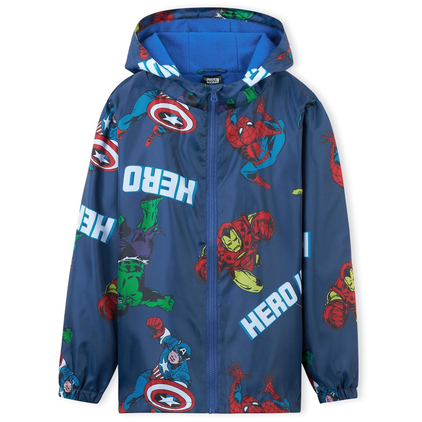 Marvel Impermeable Enfant Garcon, Veste de Pluie Enfant Doublure en Polaire, Vêtement de Pluie Enfant Ado 4-14 Ans Spiderman Avengers (Bleu Avengers, 7-8 Ans)