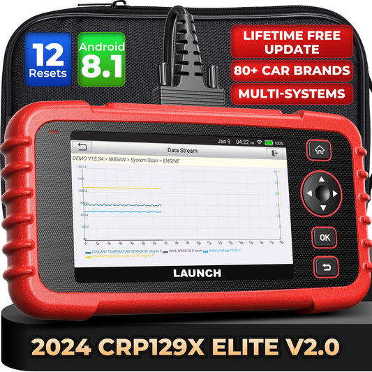 Launch CRP129X V2.0 Valise Diagnostic Auto, Diagnostic Voiture Multimarque,12 Service,ABS SRS Transmission Moteur Outil de Scan Autovin FCA Autoauth