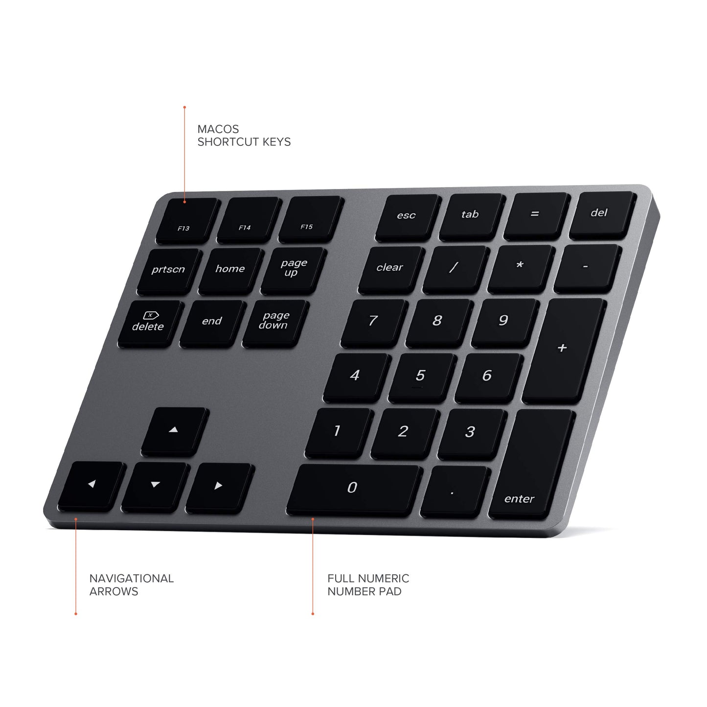 Satechi Clavier Numérique sans Fil Bluetooth de 34 Touches, US Disposition, Rechargeable et en Aluminium – pour MacBook Pro/Air, Mac Mini, iMac, iPad, iPhone et Plus - Gris Sidéral, US Anglais