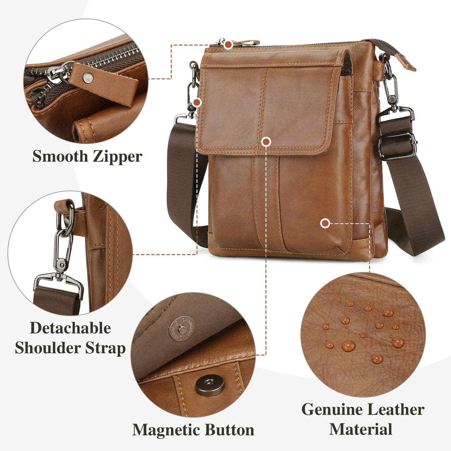 BAIGIO Sacoche Homme Sacs a Bandouliere Vintage Sacoche Bandouliere Cuir Petite Shoulder Bag Crossbody Business Cartable Besace Pochette Sacs a Main pour Voyage, Randonnee et Travailler