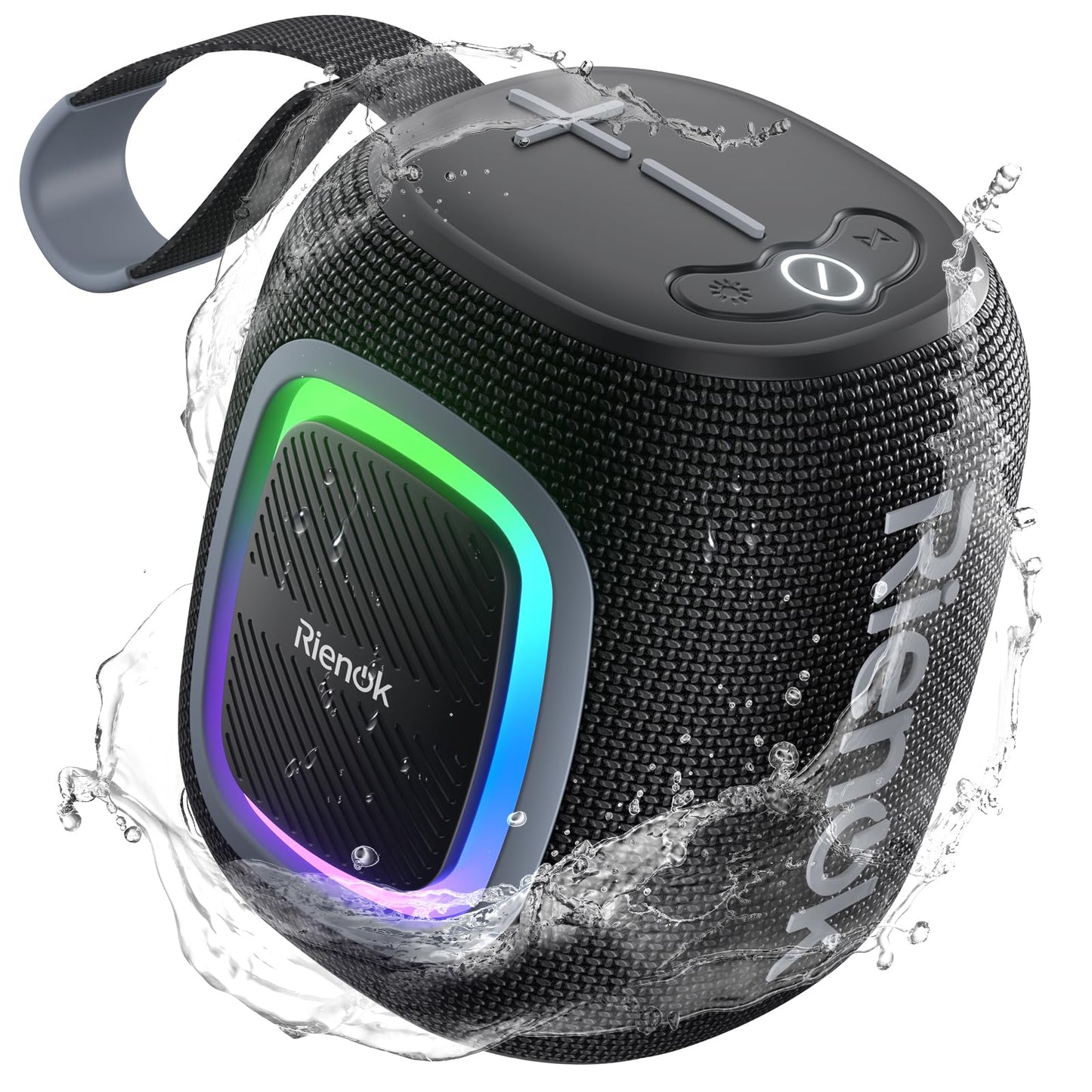 RIENOK Enceinte Bluetooth 5.3 Portable, Haut Parleur Puissant Lumineuse, Autonomie 15H, 1800mAh, Fonction Radio, Port Clé USB, AUX, TF Carte, pour Soirées Plage, Randonnées, Voyage