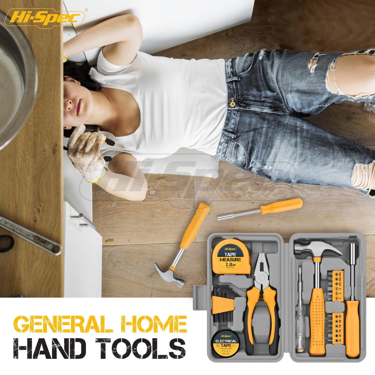 Hi-Spec Kit d'Outils DIY 24pc Jaune. Petite Boîte à Outils Idéale pour Débutants, pour la Maison & le Bureau