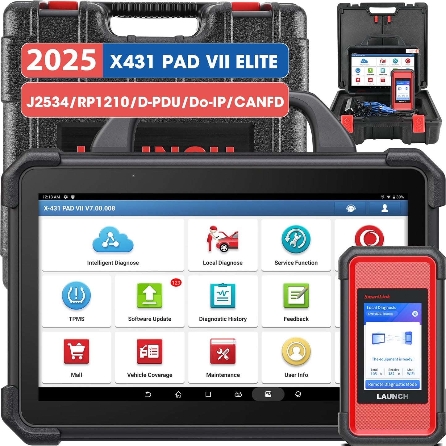 LAUNCH X431 Pad VII, Outil de reprogrammation J2534, Codage ECU en Ligne, Scanner de Diagnostic topologique, Mise à Jour X431 PAD3/ V+, 50+ Services, contrôle bi-directionnel, 2-Year Free Update