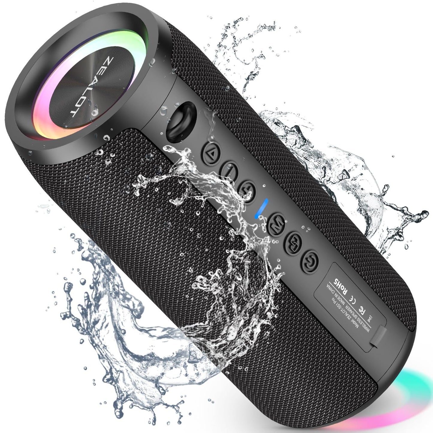 ZEALOT Enceinte Portable Bluetooth avec lumière LED, Basses stéréo puissantes de 40W, Batterie 5200mAh, Micro SD/TF, Bluetooth 5.2 et étanchéité IPX6, Haut-Parleur Bluetooth pour Voyages, Cadeaux