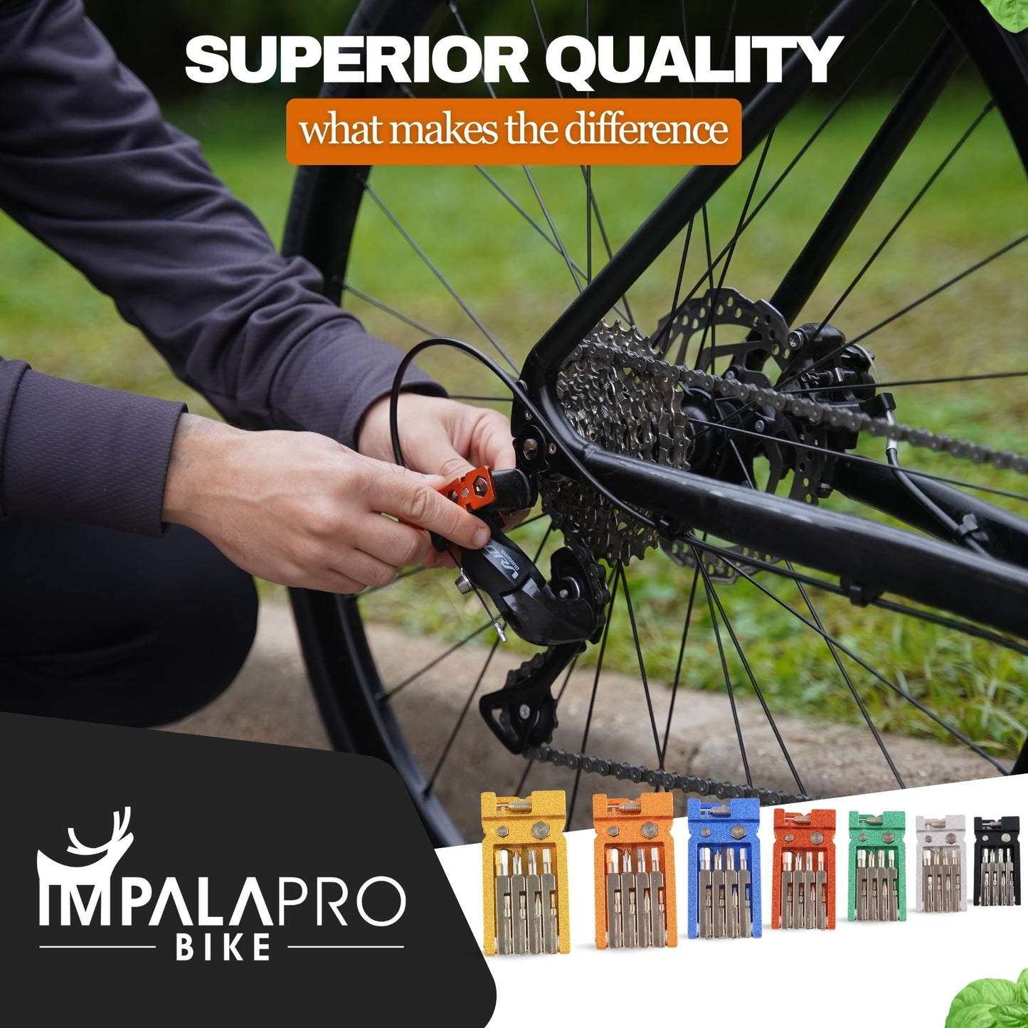 IMPALAPRO Kit Réparation Vélo 20 en 1 Ultraléger et Compact (117,5g) en Alliage de Chrome-Vanadium (CRV) - Outil Vélo Multifonction - Multitool Vélo - Outillage Velo (Orange)