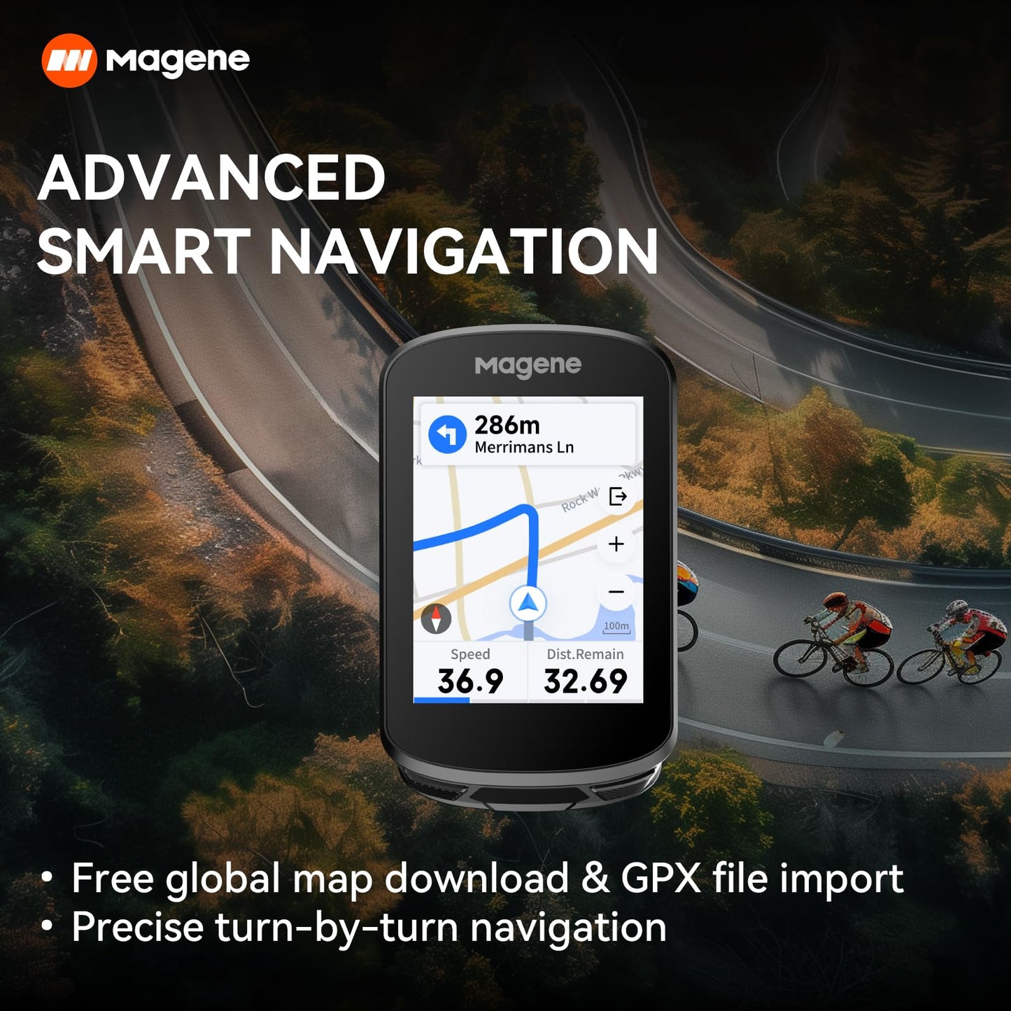 Magene C506 GPS Compteurs Vélo sans Fil, Navigation par Carte, Écran Couleur Tactile, Entraînement Cycliste, Rappels Intelligents, WiFi&Bluetooth, IPX7