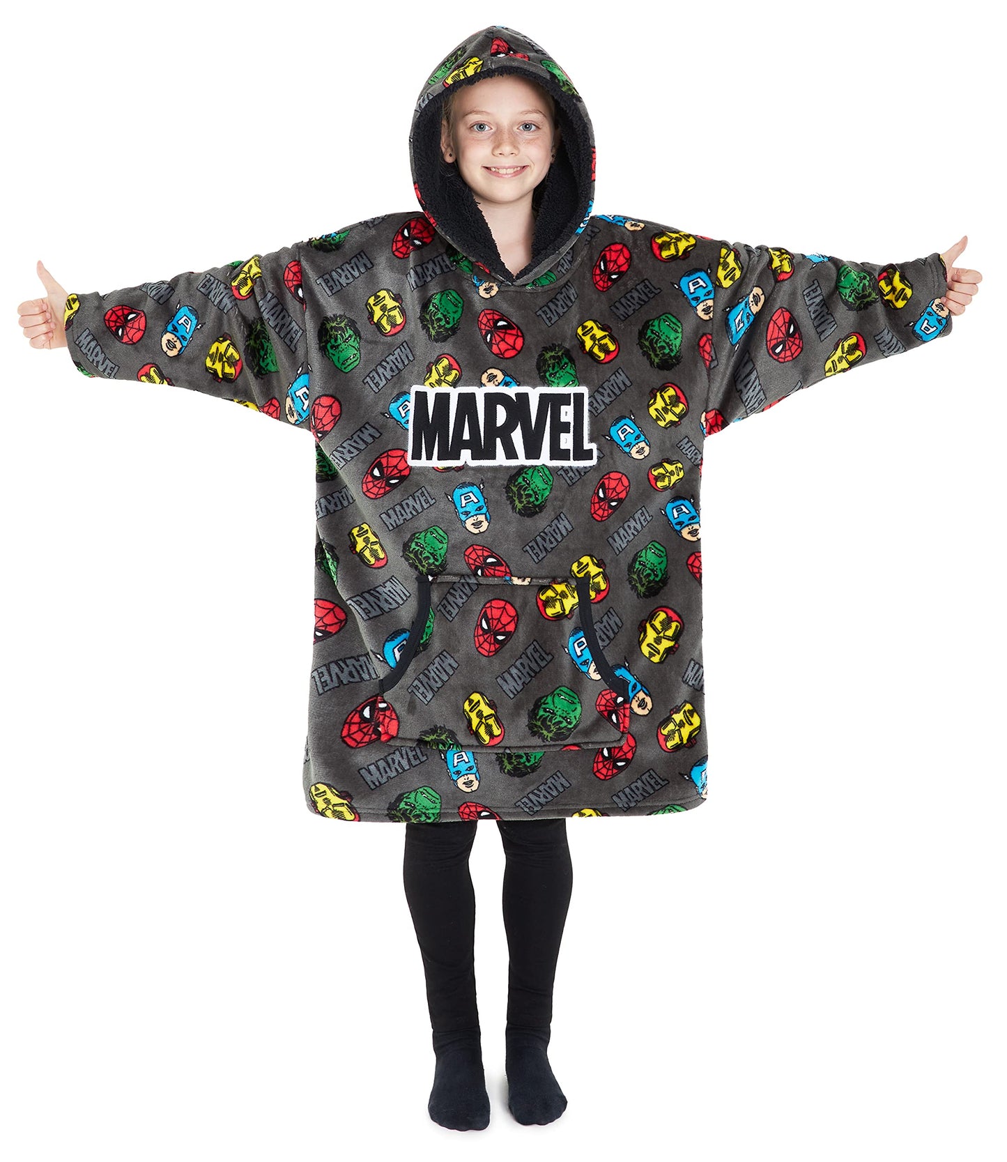 Marvel Sweat à Capuche Enfant - Pull Plaid Oversize en Polaire - Avengers (Gris AOP)