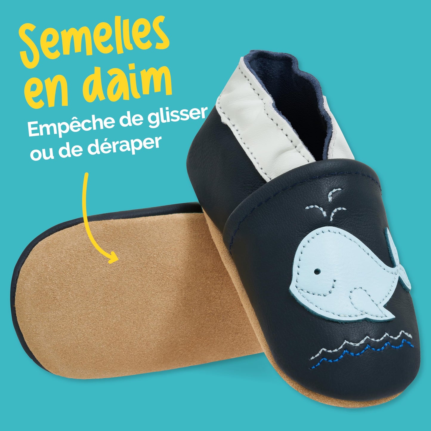 Juicy Bumbles Chausson Cuir Bébé Garcon Chaussons Cuir Souple Bébé Baleine Bleue 6-12 Mois