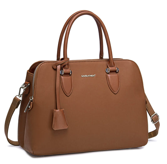 David Jones - Sac à Main Femme Bugatti - Cuir PU Porté Epaule Bandoulière - Multi Poche Plusieurs Compartiments - Travail Elégant Classique Chic Dame - Marron Camel