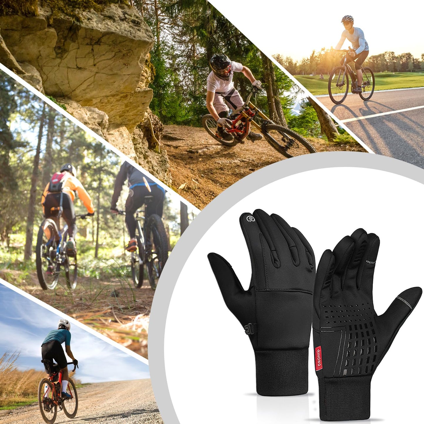 ZOCONE Gants Velo Hiver, Gants de Course Gants à éCran Tactile, Chauds Coupe-Vent Gants de Plein air Hommes Femmes, avec 1 Paire de Brassards Sport Réfléchissants pour Conduite, Vélo, Course