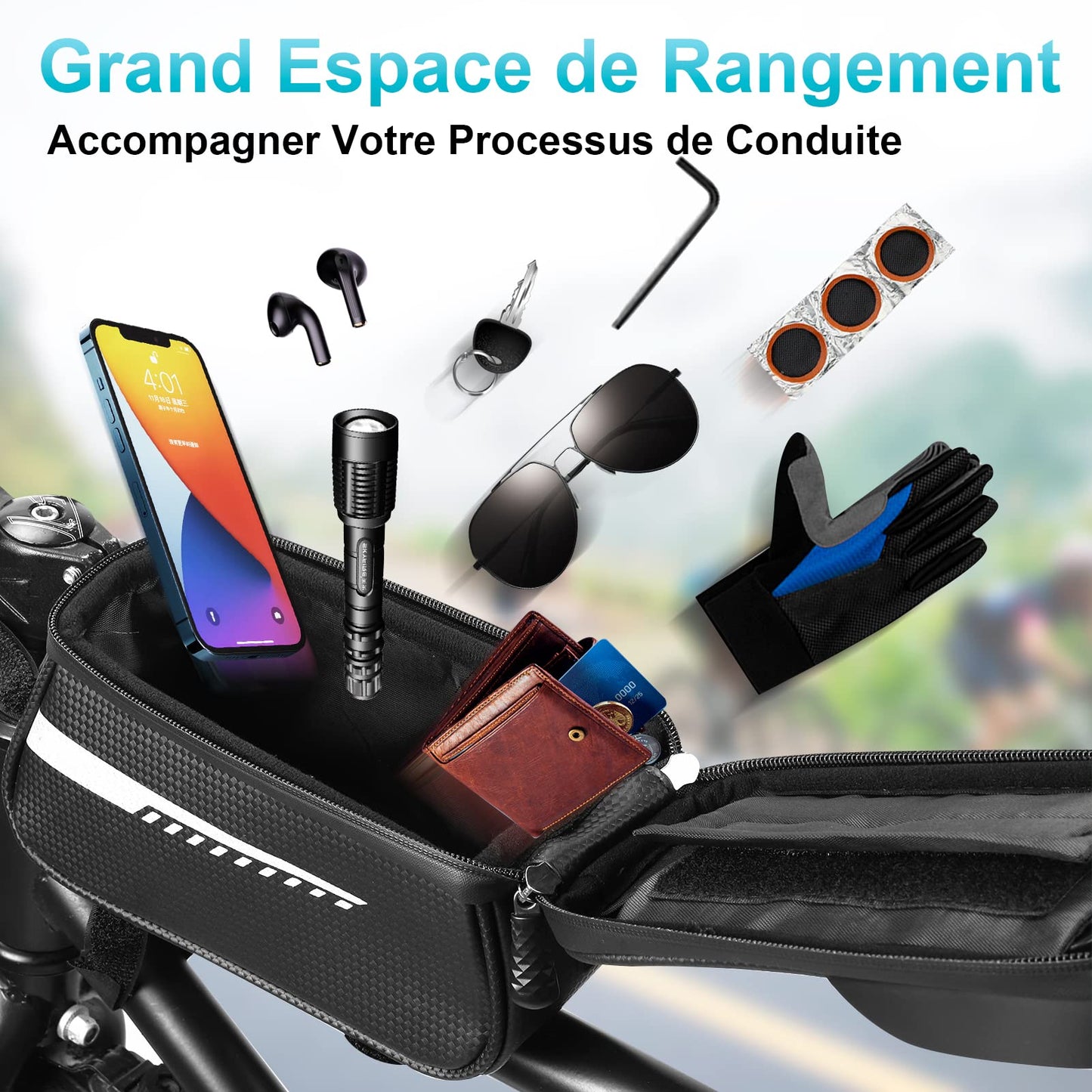 Cool Sacoche Cadre Vélo Cadeau - Cadeau Anniversaire Cyclistes Homme, Unique Cadeau Fete des Peres pour Papa, Cadeau de Noël Utile Gadget Porte Téléphone Vélo Accessoire, Cadeau Pâques Enfant Garçon