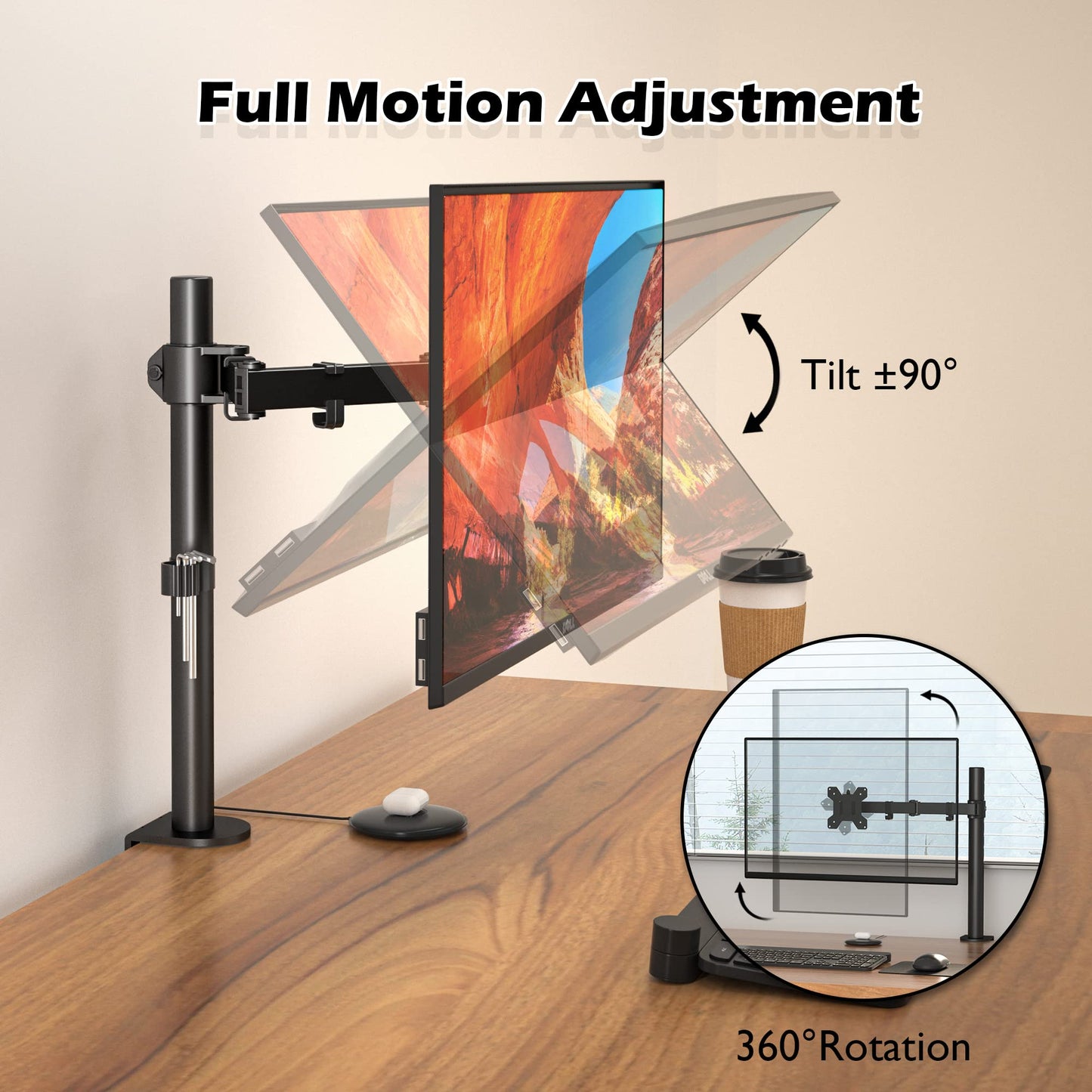 BONTEC Support Ecran PC Support Moniteur Ordinateur Ecran LCD LED de 13-32 Pouces, Bras Écran PC Simple, Capacité de Charge 10 kg, Réglable en Hauteur Inclinable et Pivotant - VESA 75x75-100x100 mm