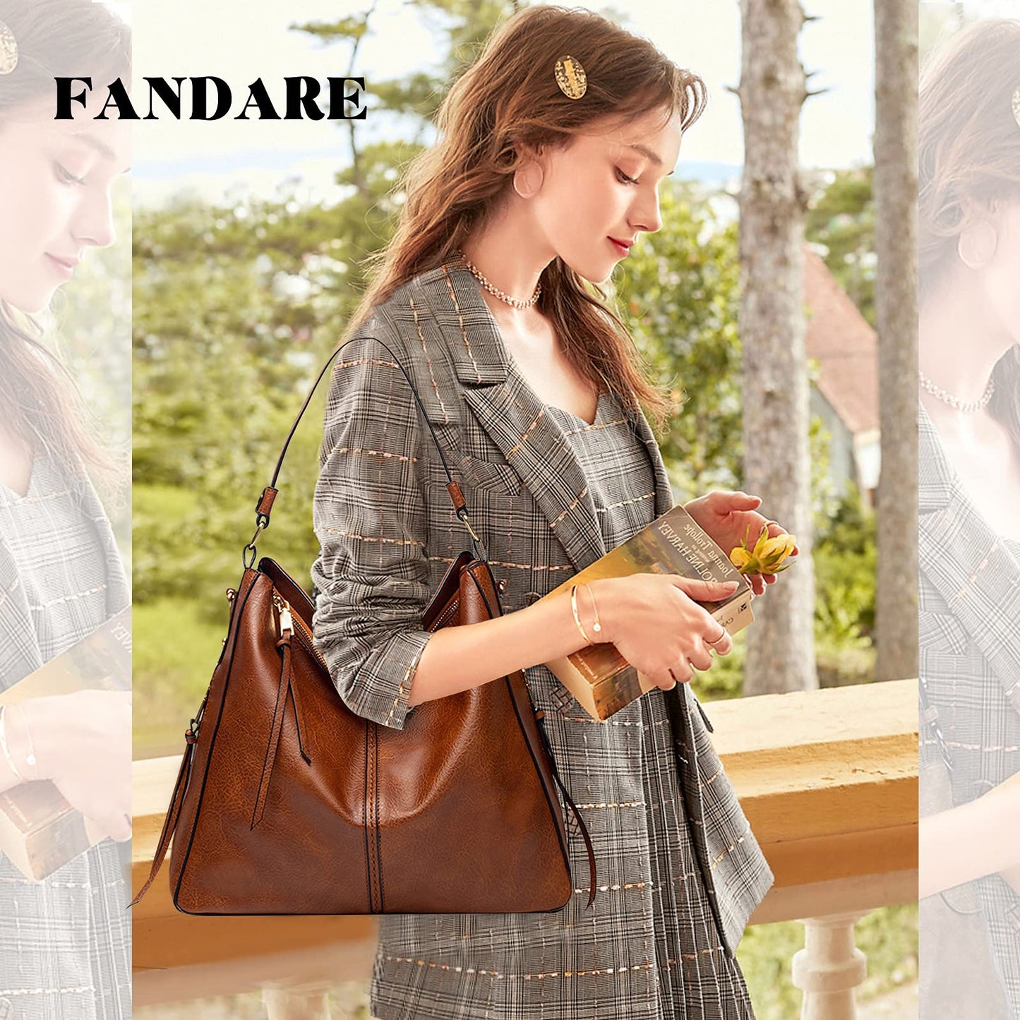 FANDARE Femmes Sac à Main Sac à Bandouliere Sac portés Main en PU Cuir Fille Sac D'épaule Sac Fourre Grand Sacoche Sacs de Plage Cabas Voyage Multifonctionnel Messenger Bag Marron