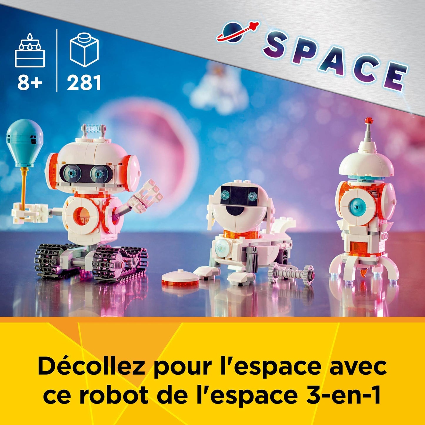 LEGO Creator 3-en-1 Le Robot de l’Espace - Se transforme en Chien ou en fusée - Jeu de Construction pour Filles et garçons sur Le thème de l’Espace - Idée de Cadeau d'anniversaire dès 8 Ans 31164