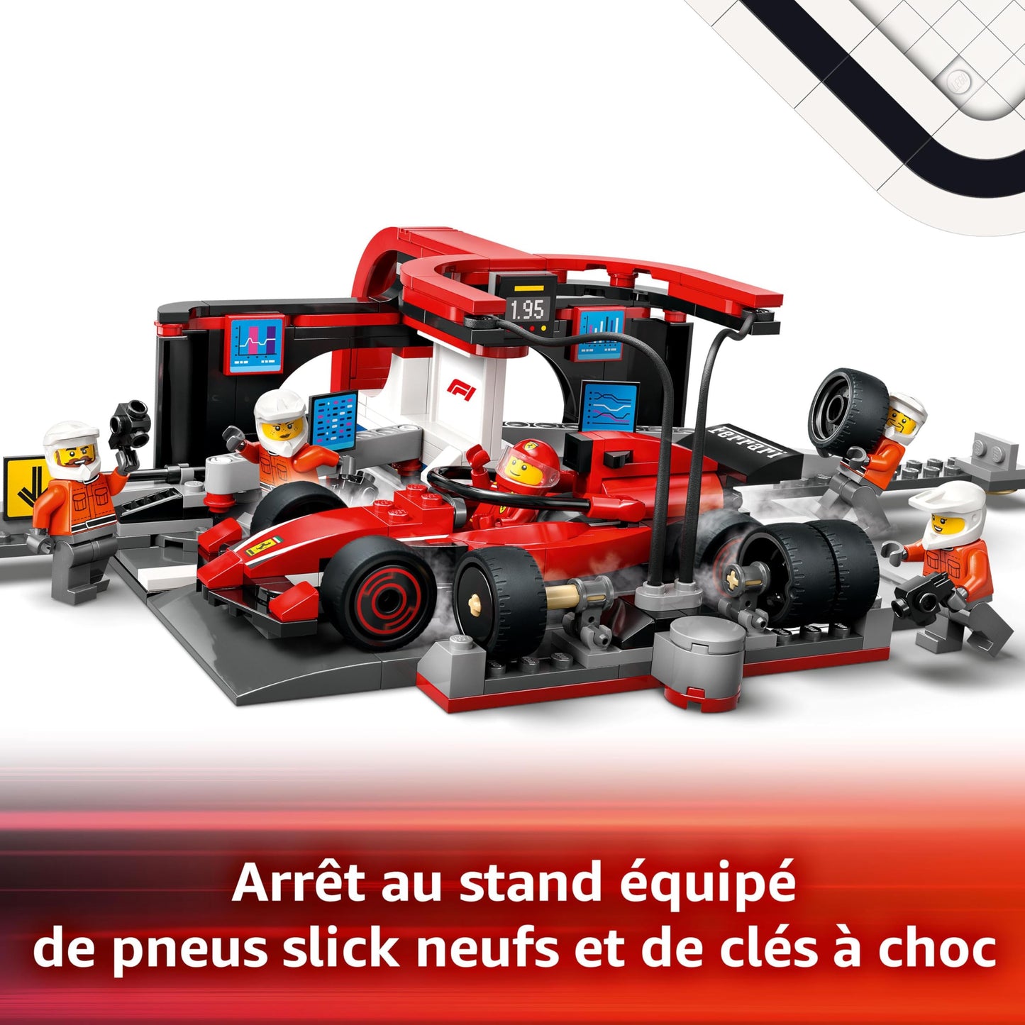 LEGO City Arrêt au Stand de F1 avec Voiture Ferrari - Jeu de Construction de Formule 1 avec minifigurine de Pilote et 4 mécaniciens - Cadeau d’Anniversaire pour Les passionnés de mécanique 60443