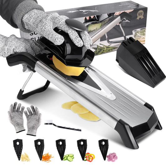 Masthome Mandoline Cuisine Professionnelle, Mandoline de Cuisine Réglable Inox avec Lames Tranchante en V, Mandoline Japonaise pour Tranche/Julienne, Envoyer Brosse de 1 Nettoyage et 1 Gants