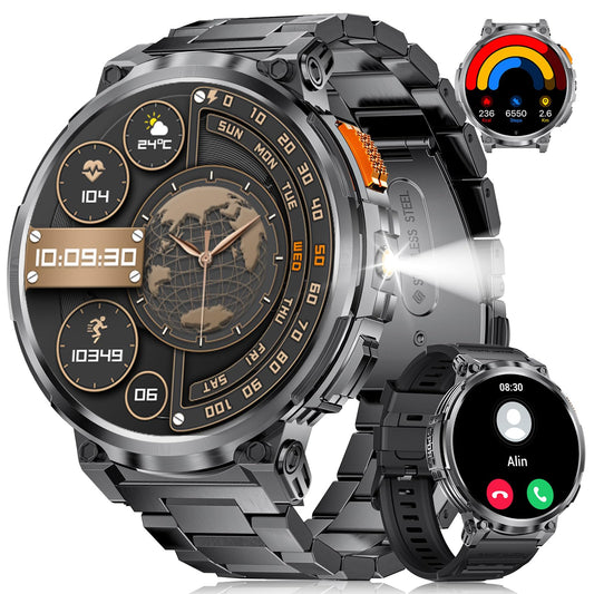 LIGE Montre Militaire Homme, 1,85" IPS écran Montre Homme, IP68 Montre Connectée Homme Etanche, Bluetooth Voix Appel Surveillance du Sommeil Surveillance de la Fréquence Cardiaque, Android iOS