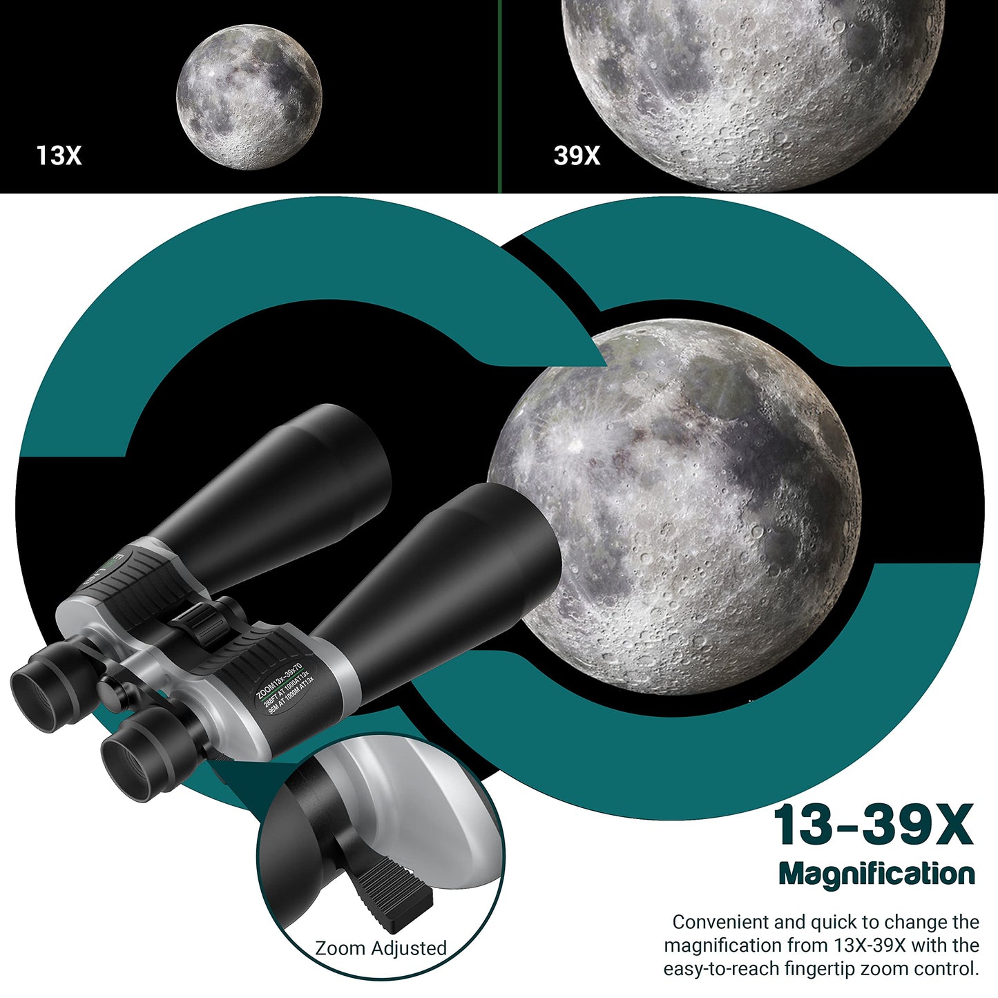 ESSLNB Jumelles Astronomie 13-39X70 Zoom Géant Jumelle Astronomique avec Adaptateur Téléphonique et Adaptateur pour Trépied pour Observation des Étoiles Terrestre Chasse