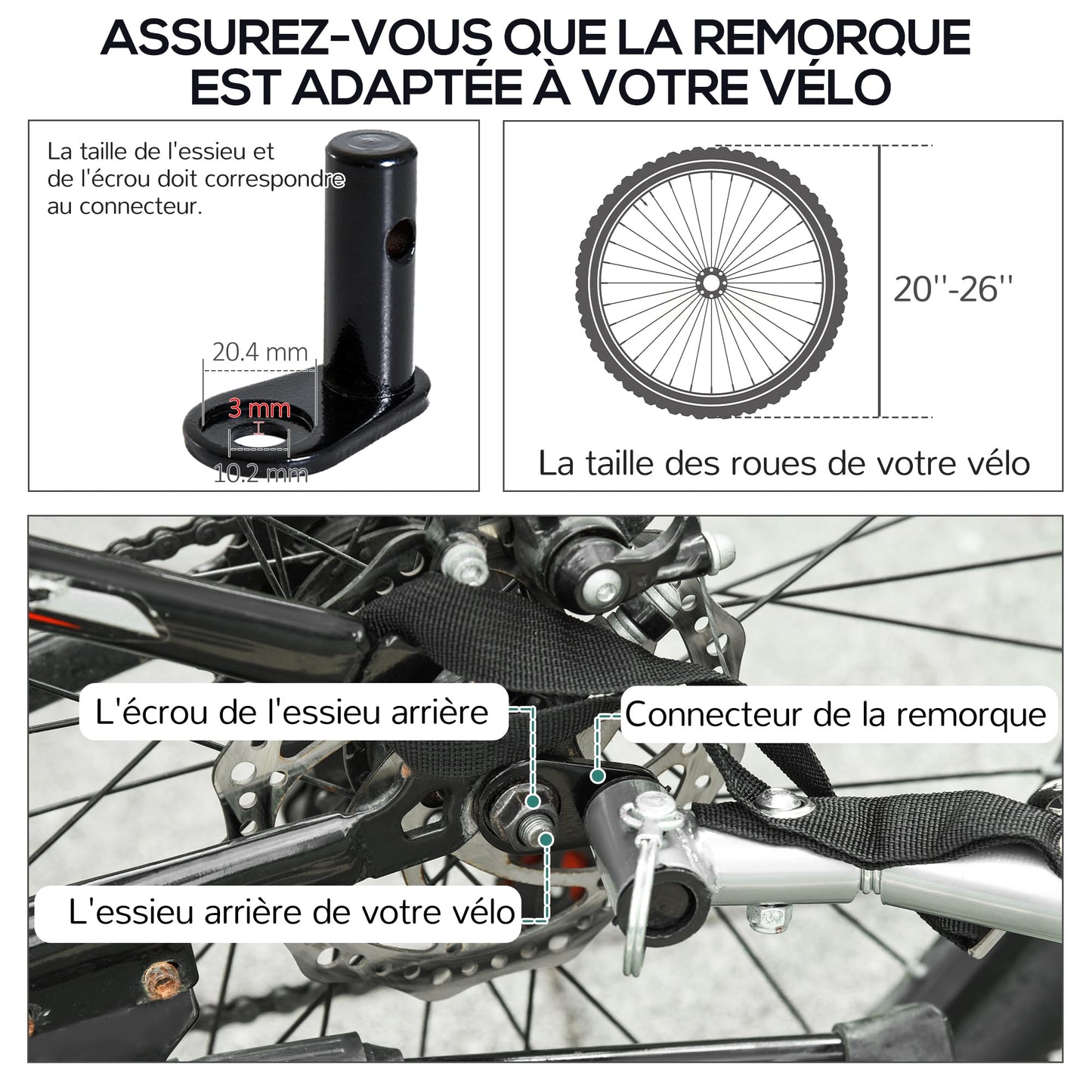 HOMCOM Remorque à vélo Cargo, châssis en Acier, Charge Max. 40 kg, avec Couvercle Amovible et attelage, Chariot de Transport, Bagage à vélo, 140 x 77 x 65 cm