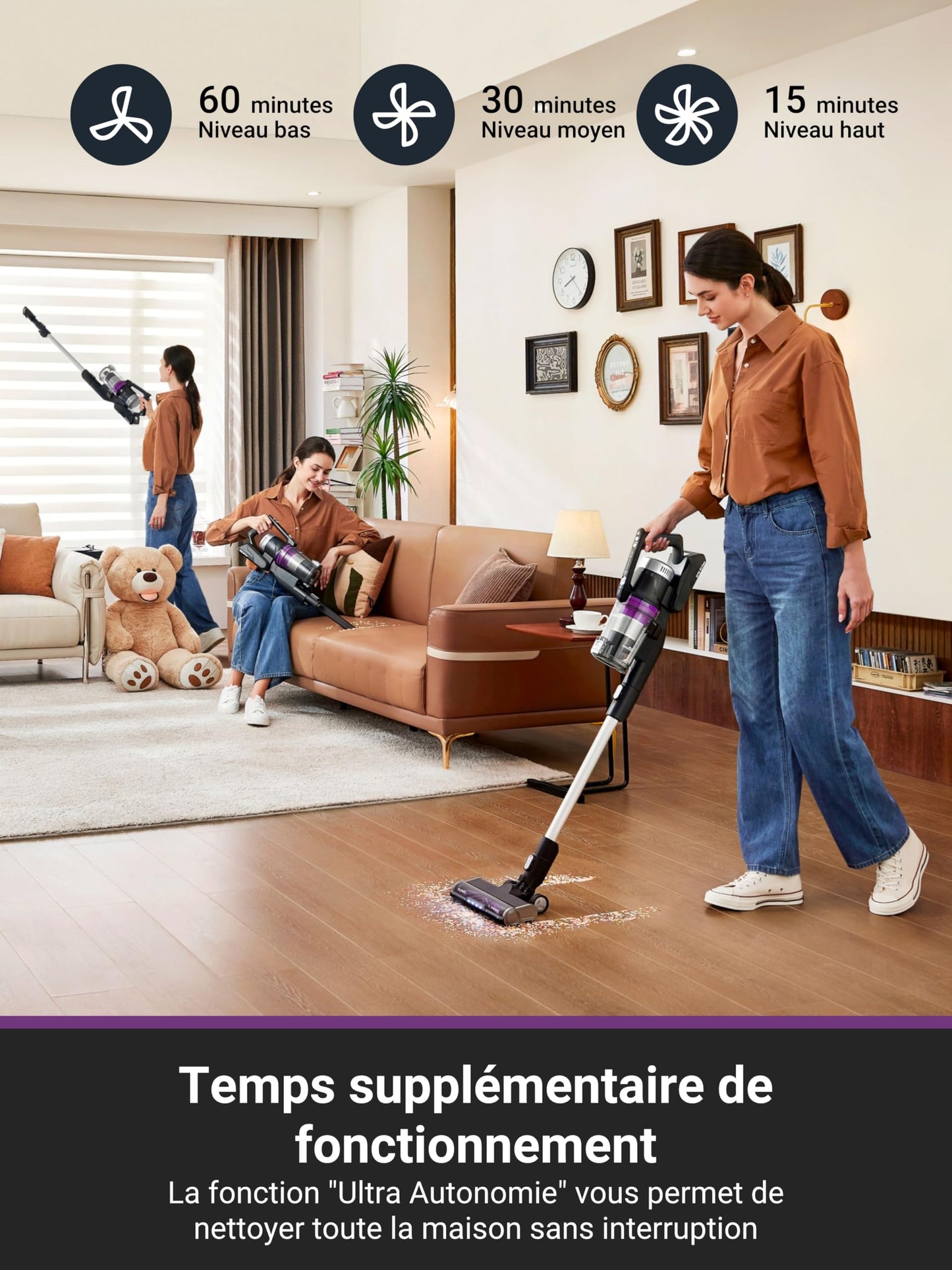 Eureka Stylus Elite Aspirateur Balai sans Fil avec Base,Aspiration 24000 Pa,Vidage Automatique du Bac à Poussière avec Sac de 3 L,Aspirateur sans Fil Brosse Anti Enchevêtrement,Autonomie 60 Min