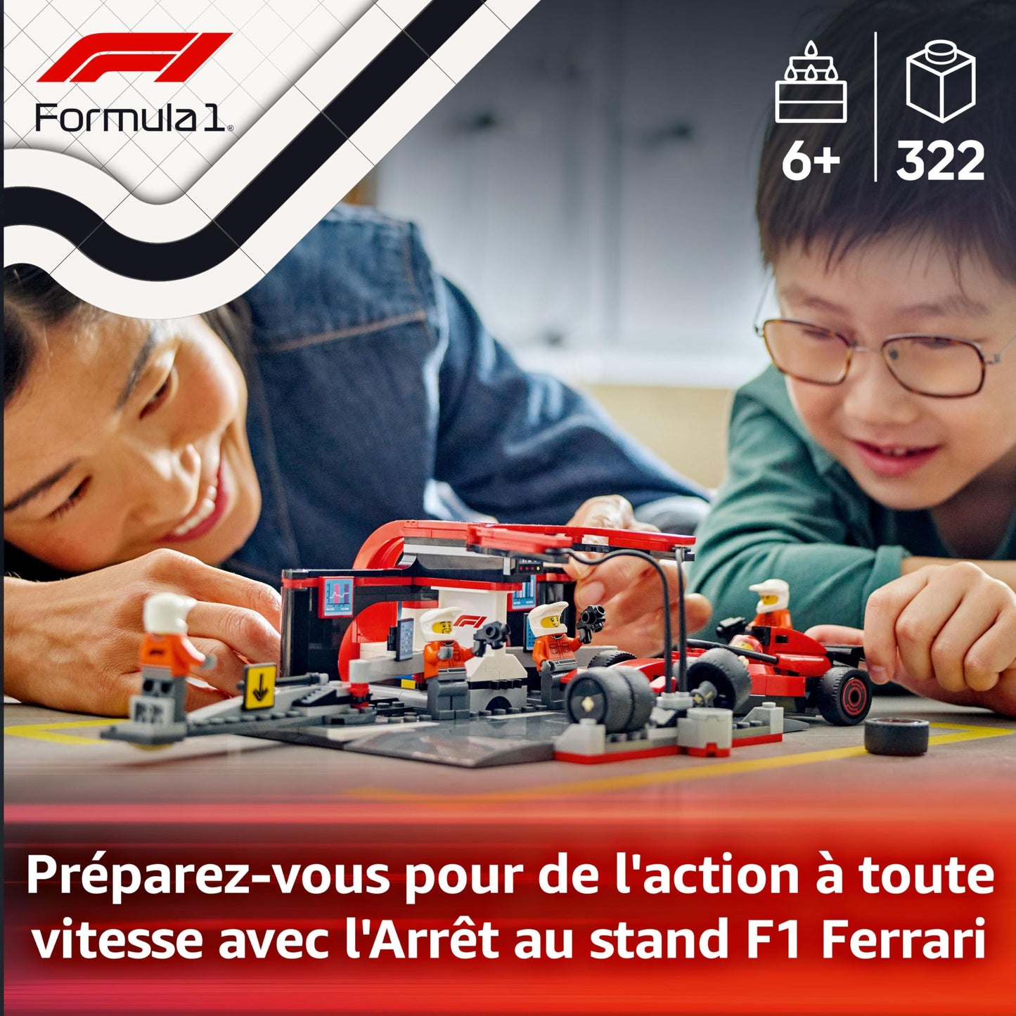 LEGO City Arrêt au Stand de F1 avec Voiture Ferrari - Jeu de Construction de Formule 1 avec minifigurine de Pilote et 4 mécaniciens - Cadeau d’Anniversaire pour Les passionnés de mécanique 60443