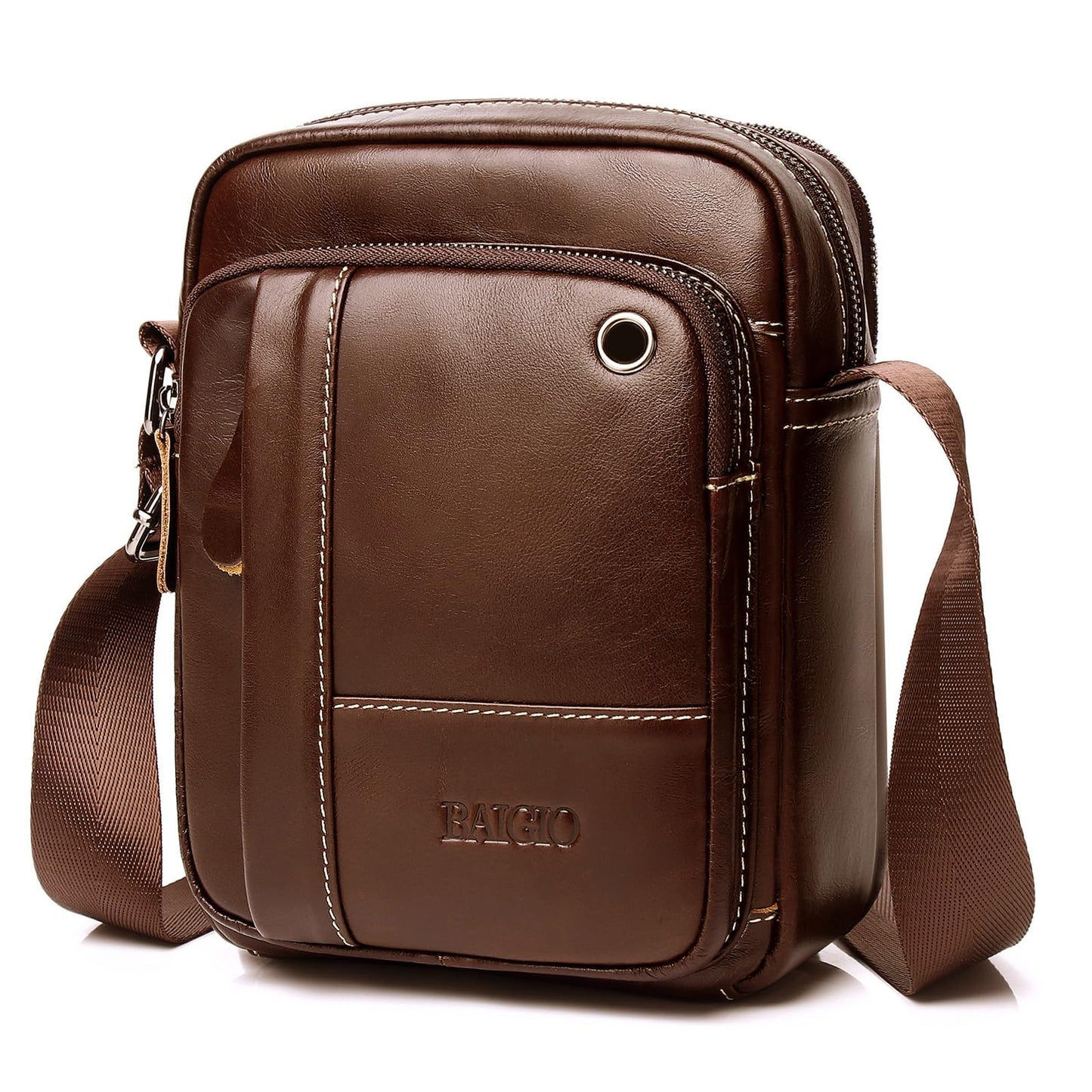 BAIGIO Sac a Bandouliere en Cuir Veritable pour Hommes Sac a Bandouliere en Cuir de Vachette Sacs de Voyage d'affaires etui pour iPad