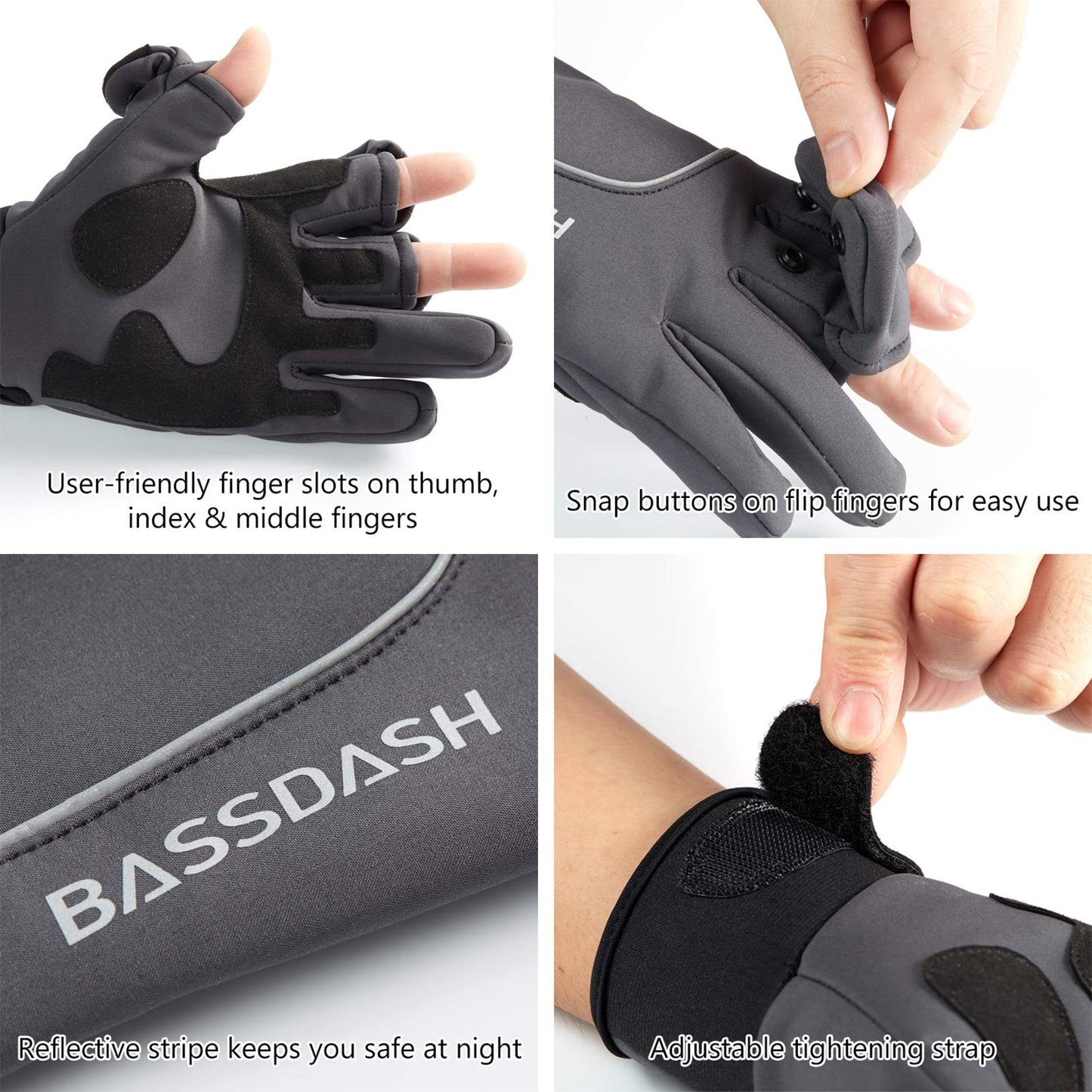 Bassdash WintePro Gants de pêche isolés hydrofuges avec Doublure en Polaire pour Temps Froid Gants d'hiver pour Homme et Femme Idéal pour la pêche sur Glace, la Chasse, la Photographie, la randonnée