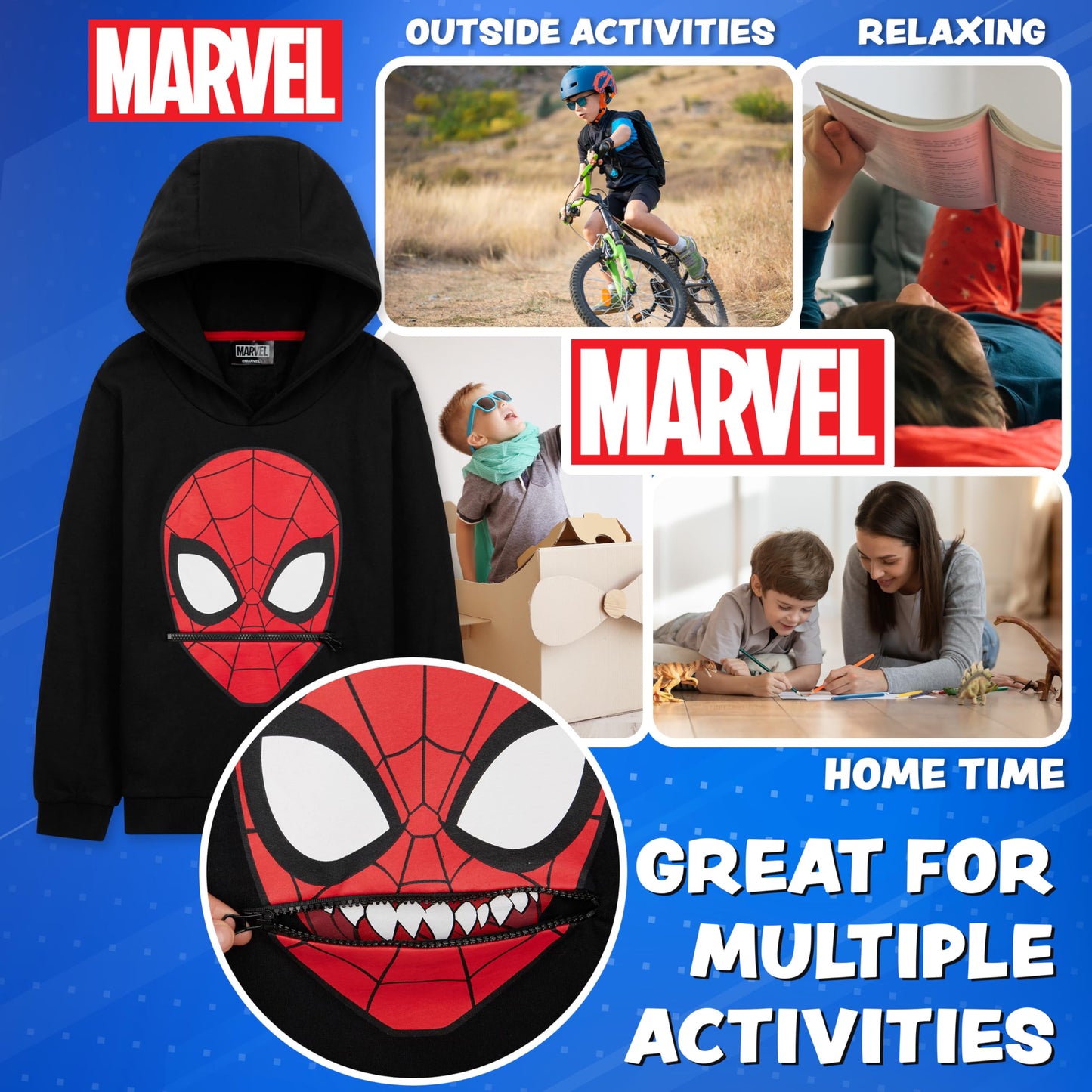 Marvel Pull Spiderman Enfant Sweat à Capuche Enfant Sweat Enfant Garcon 3-12 Ans (Noir, 7-8 Ans)