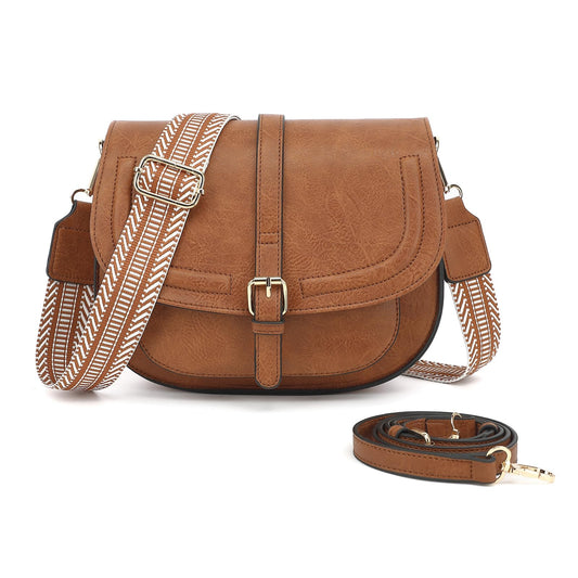 SIVENKE Sac à bandoulière pour femme - En cuir synthétique - Rétro - Avec 2 larges bretelles, marron