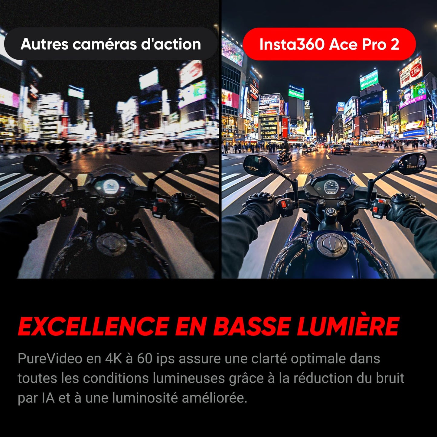 Insta360 Ace Pro 2 Pack Standard - Caméra d'action étanche 8K co-conçue avec Leica, capteur 1/1,3", Double Puce d'IA, qualité en Basse lumière, Audio avancé, écran Rabattable, édition IA, Moto