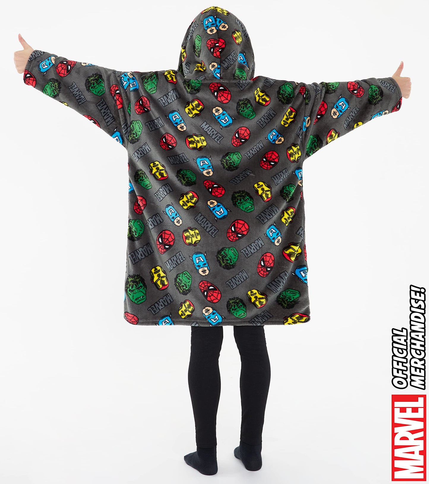 Marvel Sweat à Capuche Enfant - Pull Plaid Oversize en Polaire - Avengers (Gris AOP)