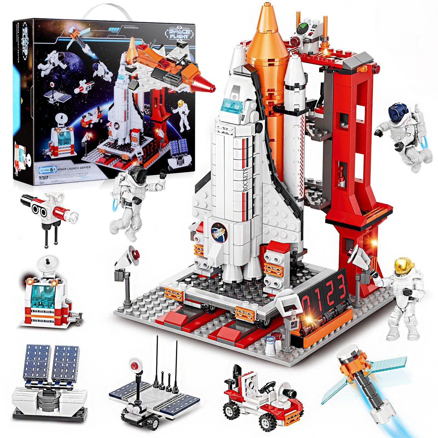 Kit de Construction Navette Spatiale Jouet, 11-en-1 STEM NASA City Space Rocket Shuttle avec Tour de Contrôle, Astronautes, Espace Fusee et 855 PCS pour Enfants Filles et Garçons 6 à 14 Ans