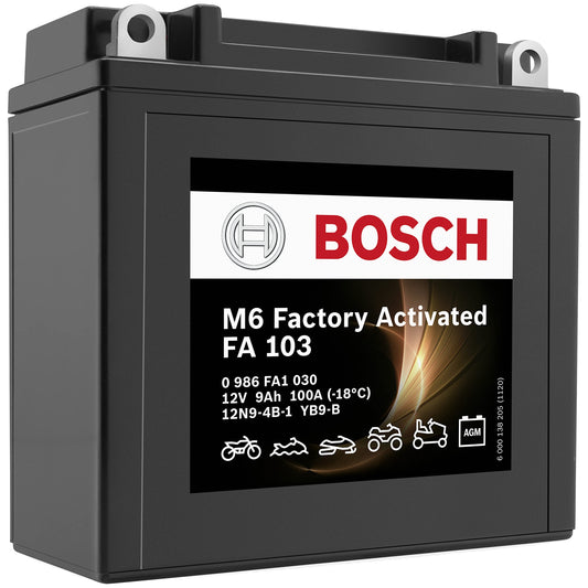 Bosch FA103 - Batterie moto AGM - 12V 100A 9Ah - Adaptée aux motos, mobilettes, enduros, scooters, quads, jet skis - Compatible M4F25, BB9-B, BTB9, 12N9-4B-1