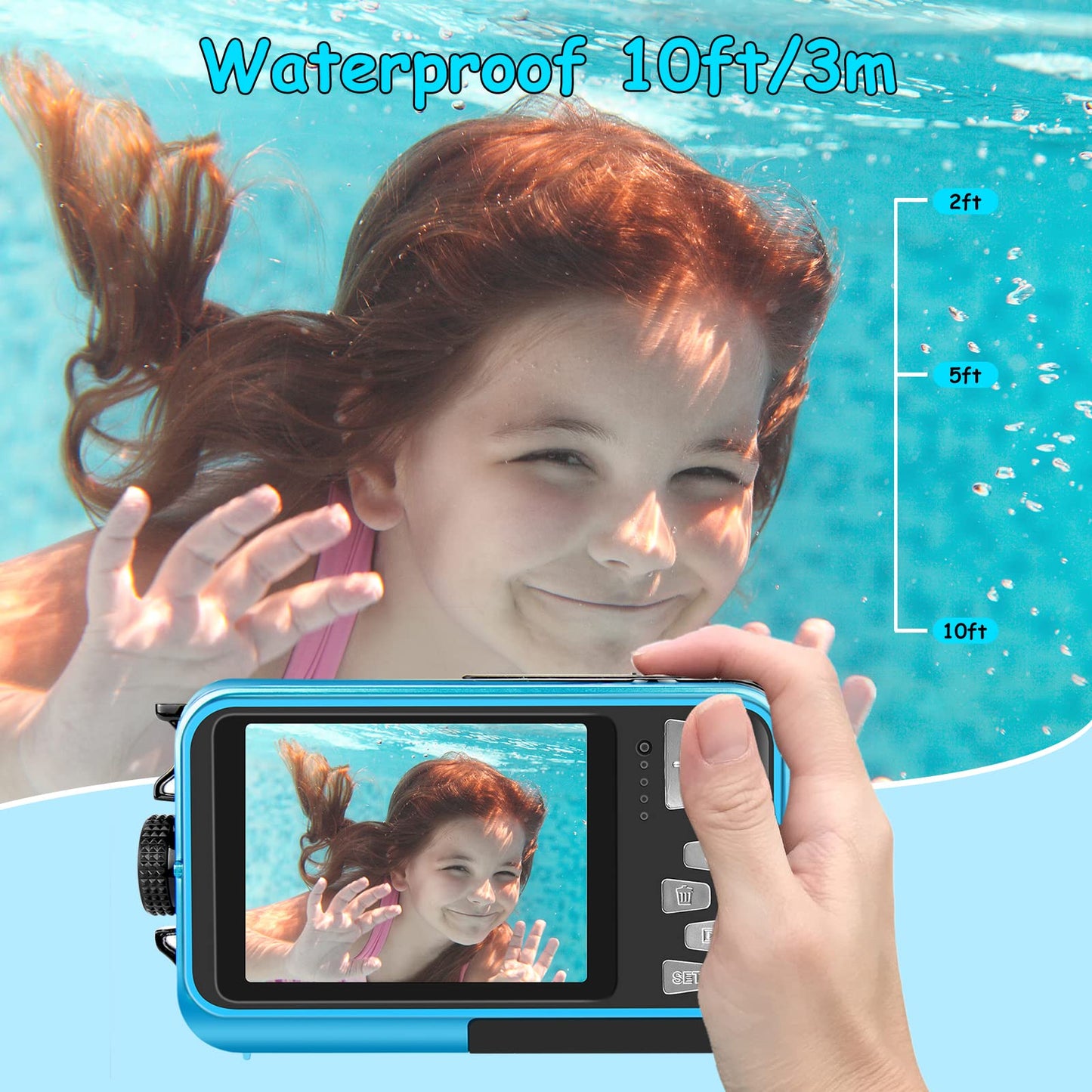 Appareil Photo Etanche Caméra étanche 1080P 30MP Caméra numérique avec Zoom numérique 16X Caméra sous-Marine compacte et Portable 10 Pieds pour la plongée avec Tuba avec Carte 32GB